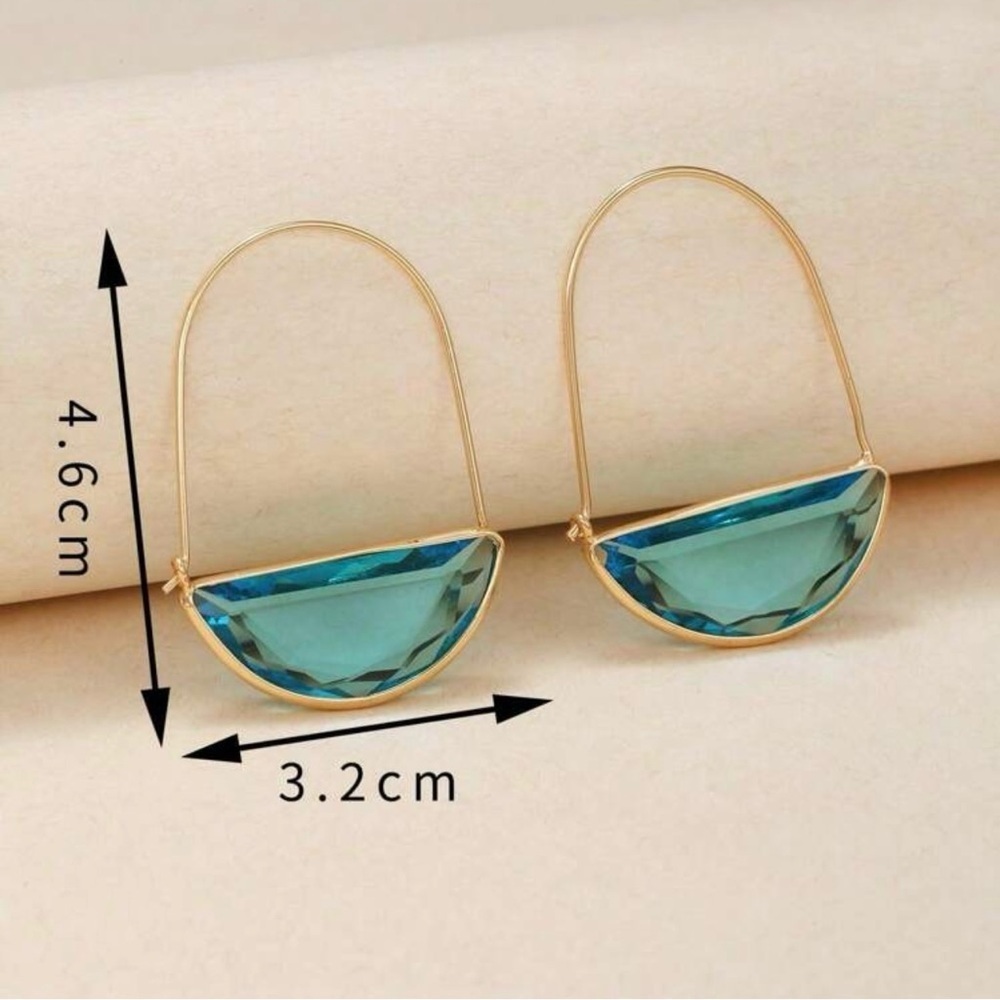 Gold and Blue Faceted Glass Hoop Earrings - Picture 3 of 5